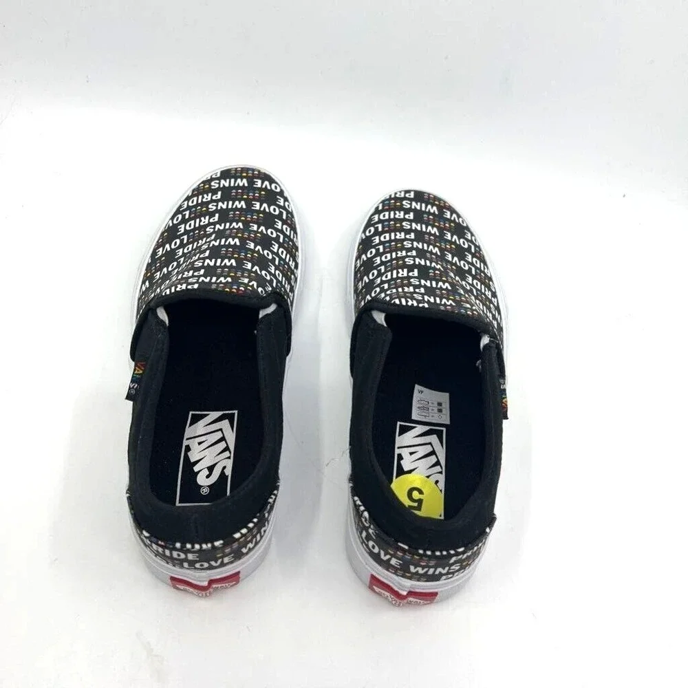 Vans Womens Asher Pride Slip On Shoes‎ Black Multicolor Love Wins Canvas 5 New